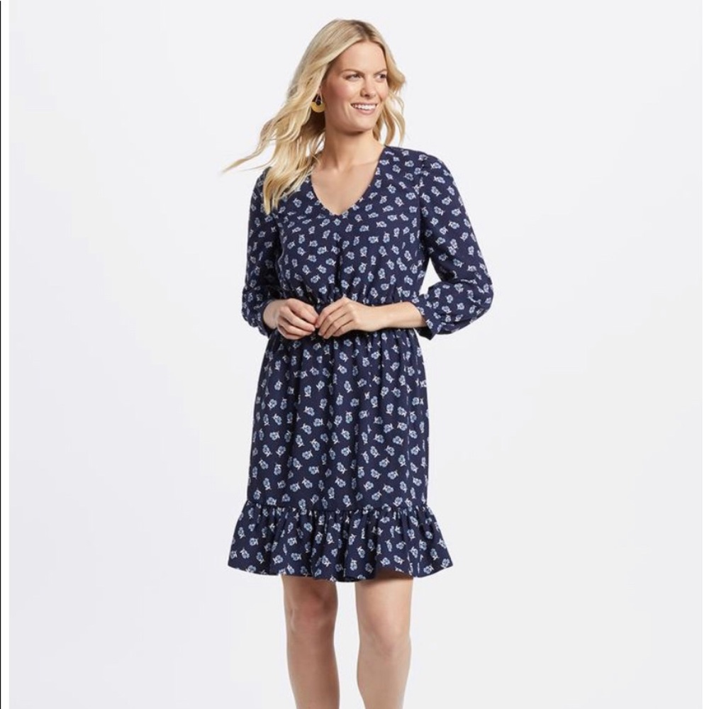 Draper James Navy Blue Floral Long Sleeve Dress